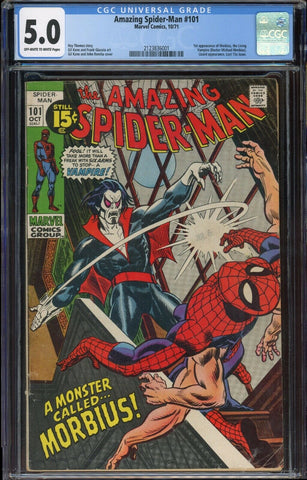 Amazing Spider-Man #101 1st MORBIUS Marvel 1971 OWH/Wh Pages CGC 5.0 VG/FN