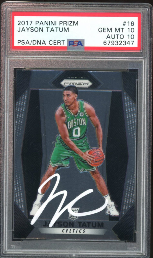 2017 Panini Prizm #16 Jayson Tatum RC On Card White Ink PSA 10/10 Auto GEM  MINT