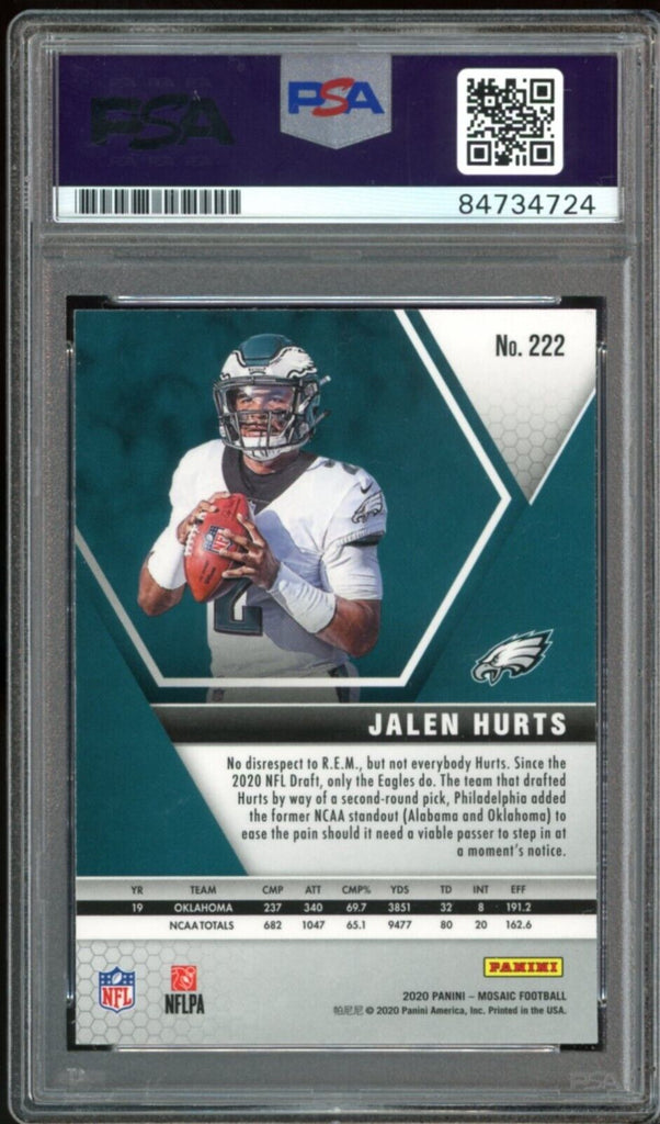 Jalen Hurts 2020 Panini Mosaic Football Rookie Card #222 Graded PSA 10