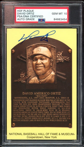 David Ortiz Red Sox Signed HOF 2022 Plaque Postcard PSA/DNA Auto 10 GEM MINT