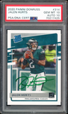 2020 Donruss Rated Rookie Jalen Hurts On Card Green Ink PSA 10/10 Auto GEM MINT