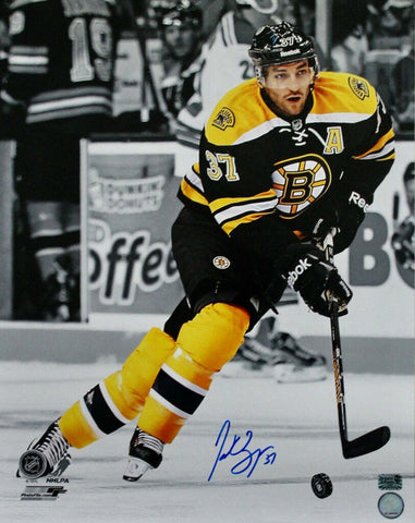 Patrice Bergeron Boston Bruins Signed 16x20 Spotlight Photo Bergeron Hologram