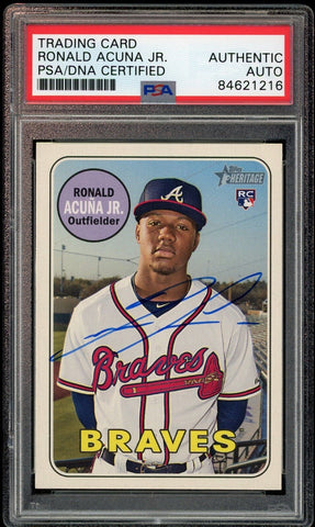 2018 Topps Heritage #580 Ronald Acuna Jr. RC Rookie Braves Blue Ink PSA/DNA Auto