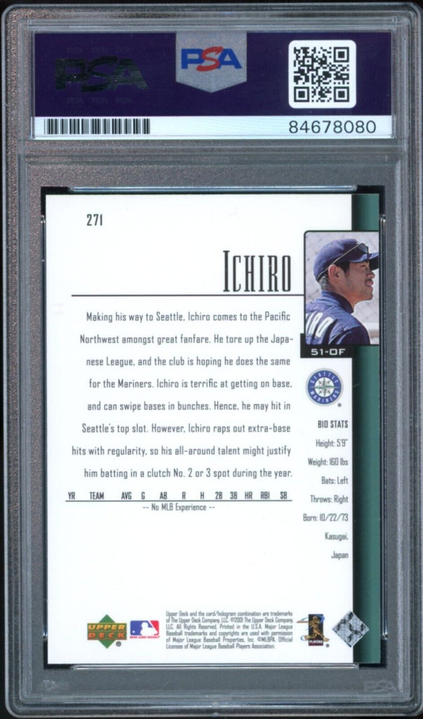 2001 Upper Deck #271 Ichiro Suzuki RC Rookie Mariners PSA/DNA Auto