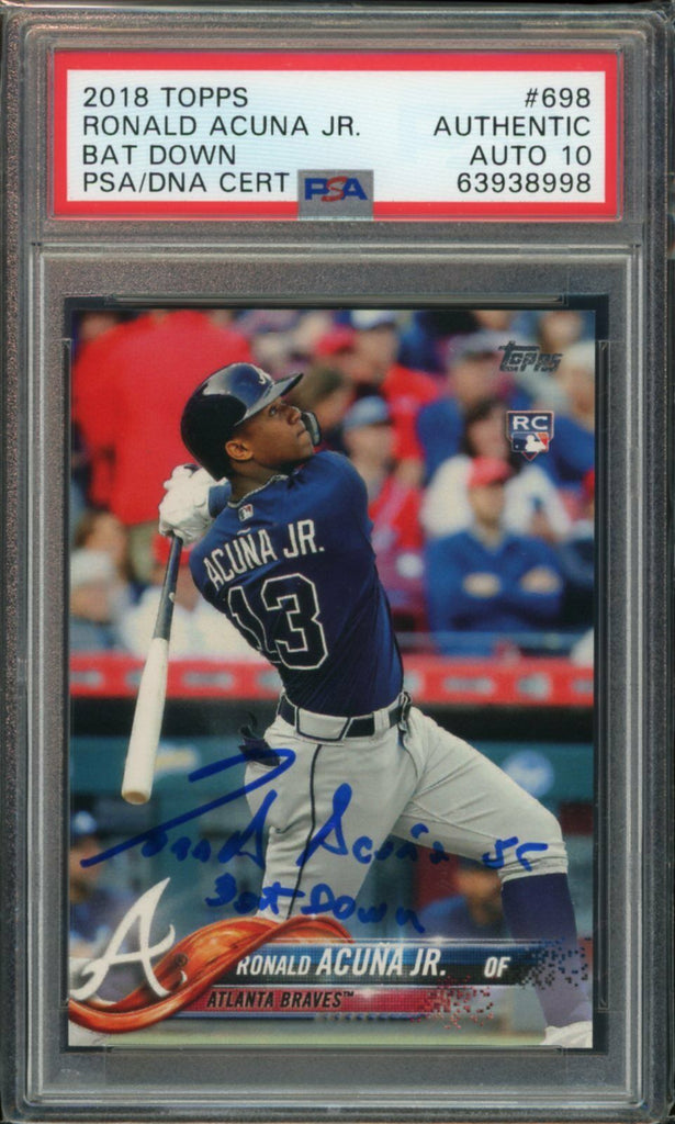 2018 Topps # 698 Ronald Acuna Jr. RC Rookie Signed Bat Down PSA