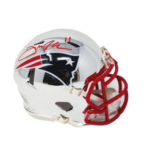 Julian Edelman New England Patriots Signed Riddell Chrome Mini Helmet JSA