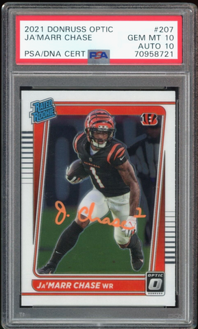 2021 Donruss Optic Rated Rookie Ja'Marr Chase RC On Card PSA 10/10 Auto GEM MINT