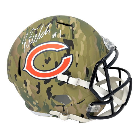 Justin Fields Chicago Bears Signed Full Size Camo Speed Replica Helmet BAS