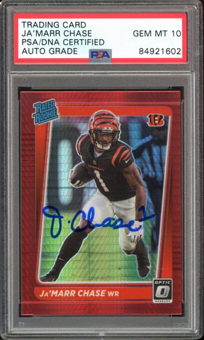 2021 Optic Rated Rookie Red Hyper Ja'Marr Chase On Card PSA/DNA Auto GEM MINT 10