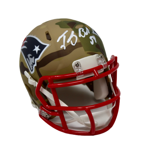 Tedy Bruschi New England Patriots Signed Camo Mini Helmet Pats Alumni