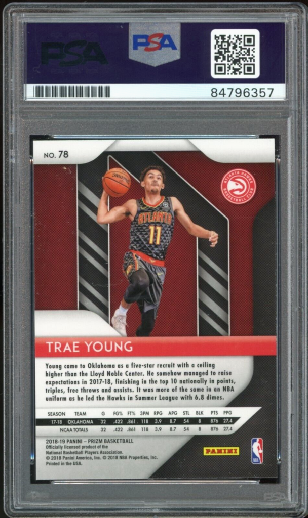 2018 Panini Prizm #78 Trae Young RC Rookie On Card PSA/DNA Auto