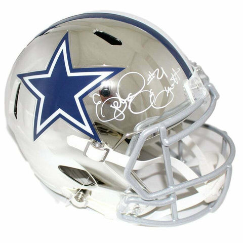 Ezekiel Elliott Dallas Cowboys Signed Full Size Replica Chrome Speed Helmet BAS
