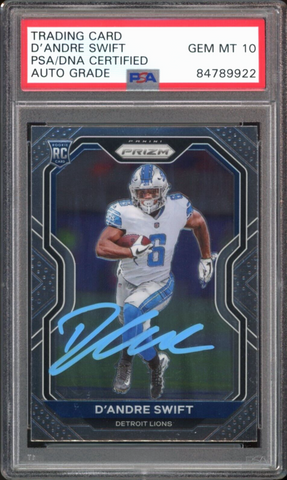 2020 Panini Prizm #358 D'Andre Swift RC Rookie On Card PSA/DNA Auto GEM MINT 10