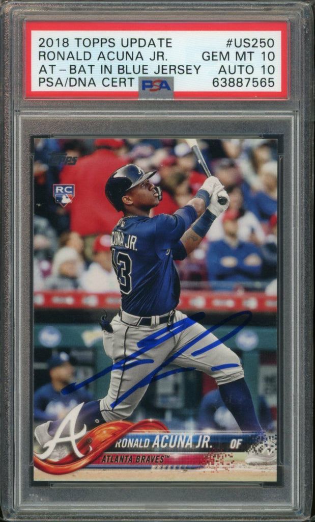 2018 Topps Update Ronald Acuna Jr Rookie At Bat In Blue Jersey PSA 10  Braves