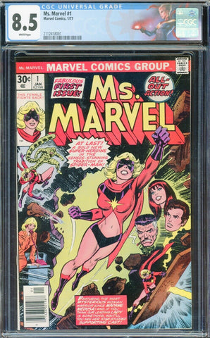 Ms. Marvel #1 1st Appearance Marvel 1977 White Pages CGC 8.5 VF+ Custom Label
