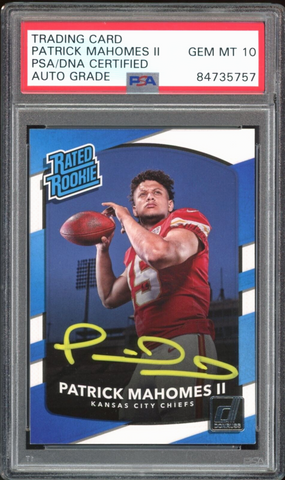 2017 Donruss Rated Rookie Patrick Mahomes RC Yellow Ink PSA/DNA Auto GEM MINT 10