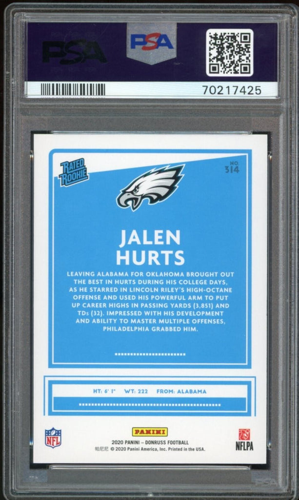 2020 Donruss Rated Rookie Jalen Hurts On Card Green Ink PSA 10/10 Auto – Diamond Legends Online