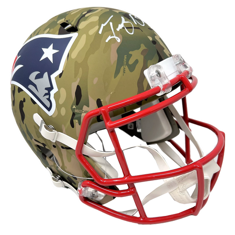 Tedy Bruschi New England Patriots Signed Full Size Camo Replica Helmet Pats Alum