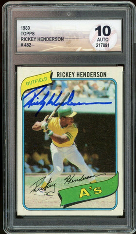 1980 Topps #482 Rickey Henderson Rookie RC Oakland JSA Witnessed DGA 10 Auto