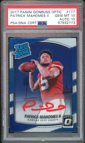 2017 Optic Rated Rookie #177 Patrick Mahomes Red Ink PSA 10/10 Auto GEM MINT