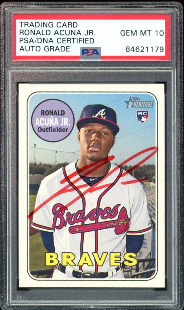 Ronald Acuna Jr 2018 Topps Heritage Autographed Rookie RC Card #580 PSA/DNA