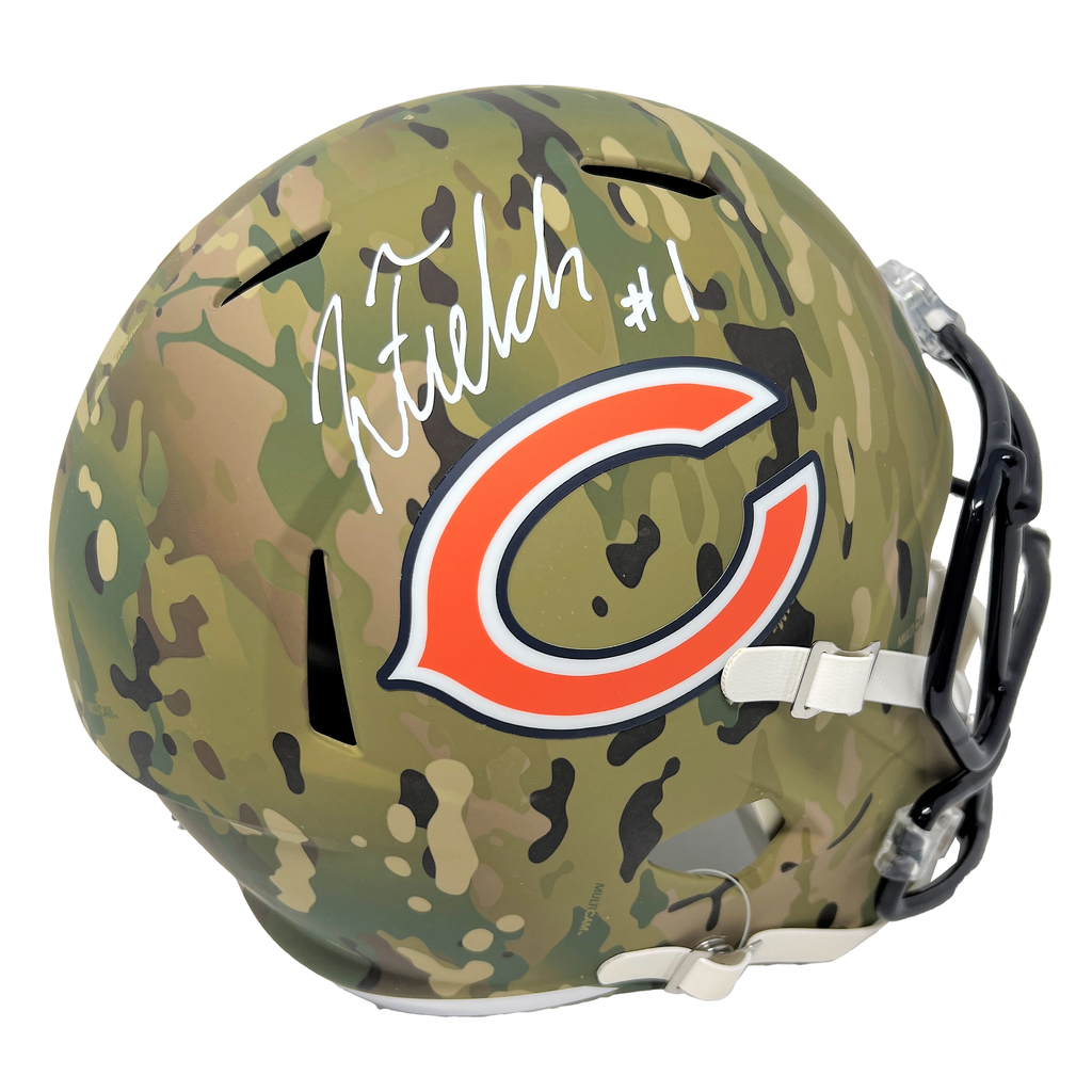 Justin Fields Chicago Bears Signed Full Size Camo Speed Replica