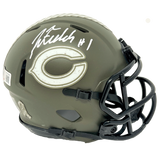 Justin Fields Chicago Bears Signed Riddell Salute to Service Mini Helmet BAS